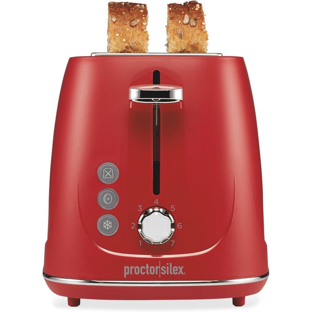 image:imageProctor Silex Plastic 2 Slice Toaster Bagel Defrost amp Cancel Buttons Browning Control With 7 Shades Auto Shutoff SlideOut Crumb Tray Oat White 22660Red