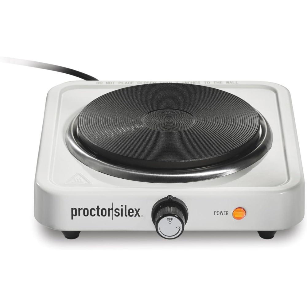 image:imageProctor Silex Portable Electric Stove Cast Iron Single Burner Cooktop Compact Adjustable Temperature Hot Plate 1000 Watts White 34107White