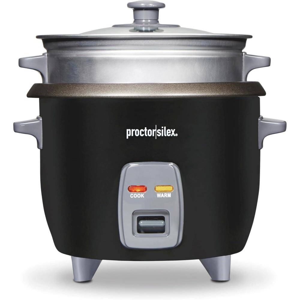 image:imageProctor Silex Rice Cooker amp Food Steamer 16 Cups Cooked 8 Cups Uncooked Includes Steam and Rinsing Basket Black 37527Black