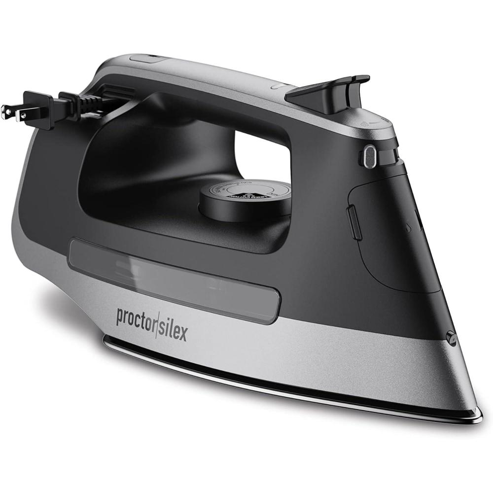 image:imageProctor Silex Steam Iron for Clothes with Durable Stainless Steel Soleplate 1500 Watts 8 Retractable Cord 3Way Auto Shutoff AntiDrip Gray and Black 142508 Retractable Cord