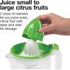 Proctor Silex Electric Citrus Juicer Machine, Large 34 oz. Pitcher, Pressure Activated, 2 Reamers for Big and Small Fruit, Pulp Control, for Orange, Lemon, Grapefruit Juice, White & Green (66340)(White & Green)