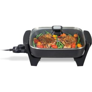 Proctor Silex Electric Skillet with Lid, 116 sq. in. Nonstick Cooking Surface for Frying, Sauteing, Simmering and Braising, Adjustable Temp 200° to 400° F, Black (38526PS)