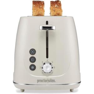Proctor Silex Plastic 2 Slice Toaster, Bagel, Defrost & Cancel Buttons, Browning Control With 7 Shades, Auto Shutoff, Slide-Out Crumb Tray, Oat White (22660)(Oat White)