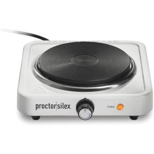 Proctor Silex Portable Electric Stove, Cast Iron Single Burner Cooktop, Compact, Adjustable Temperature Hot Plate, 1000 Watts, White (34107)(White)