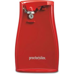 Proctor Silex Power Electric Automatic Can Opener for Kitchen with Knife Sharpener, Twist-off Easy-Clean Lever, Cord Storage, White (75224PS)(Red)