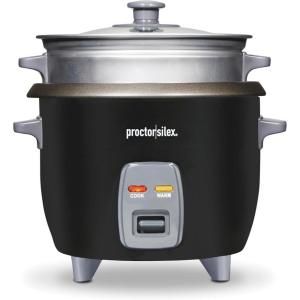 Proctor Silex Rice Cooker & Food Steamer, 16 Cups Cooked (8 Cups Uncooked), Includes Steam and Rinsing Basket, Black (37527)(Black)