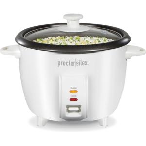 Proctor Silex Rice Cooker & Food Steamer, 16 Cups Cooked (8 Cups Uncooked), Includes Steam and Rinsing Basket, Black (37527)(White)