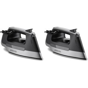 Proctor Silex Steam Iron for Clothes with Durable Stainless Steel Soleplate, 1500 Watts, 8’ Retractable Cord, 3-Way Auto Shutoff, Anti-Drip, Gray and Black (14250)(8’ Retractable Cord  (Pack of 2))