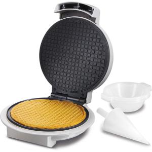Proctor Silex Waffle Cone and Ice Cream Bowl Maker with Browning Control, Shaper Roller and Cup Press, 7.5” PFAS-Free Nonstick Plates, White (26410MN)